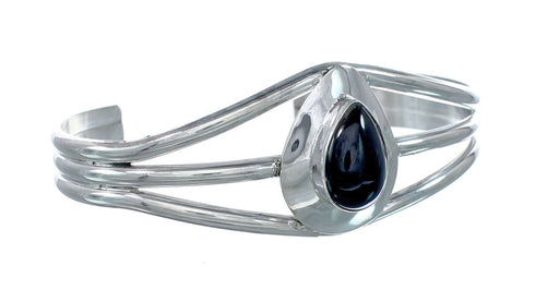 Genuine Sterling Silver Onyx Native American Cuff Bracelet JX129737